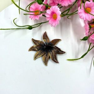 Abstract Filigree Style Vintage Brooch with Black Crystal Accent